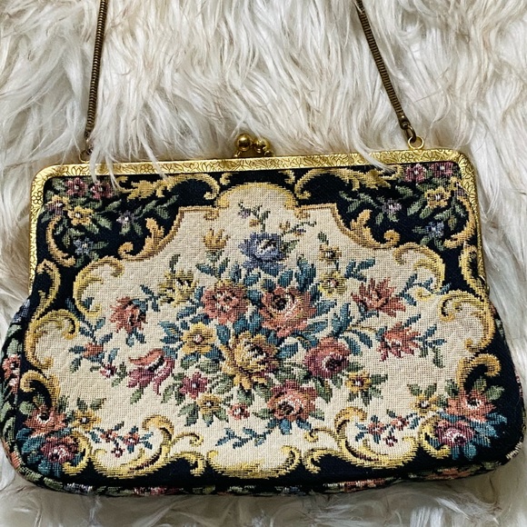 Vintage Handbags - Vintage Walborg Germany carpetbag needlepoint mini tiny bag purse clutch